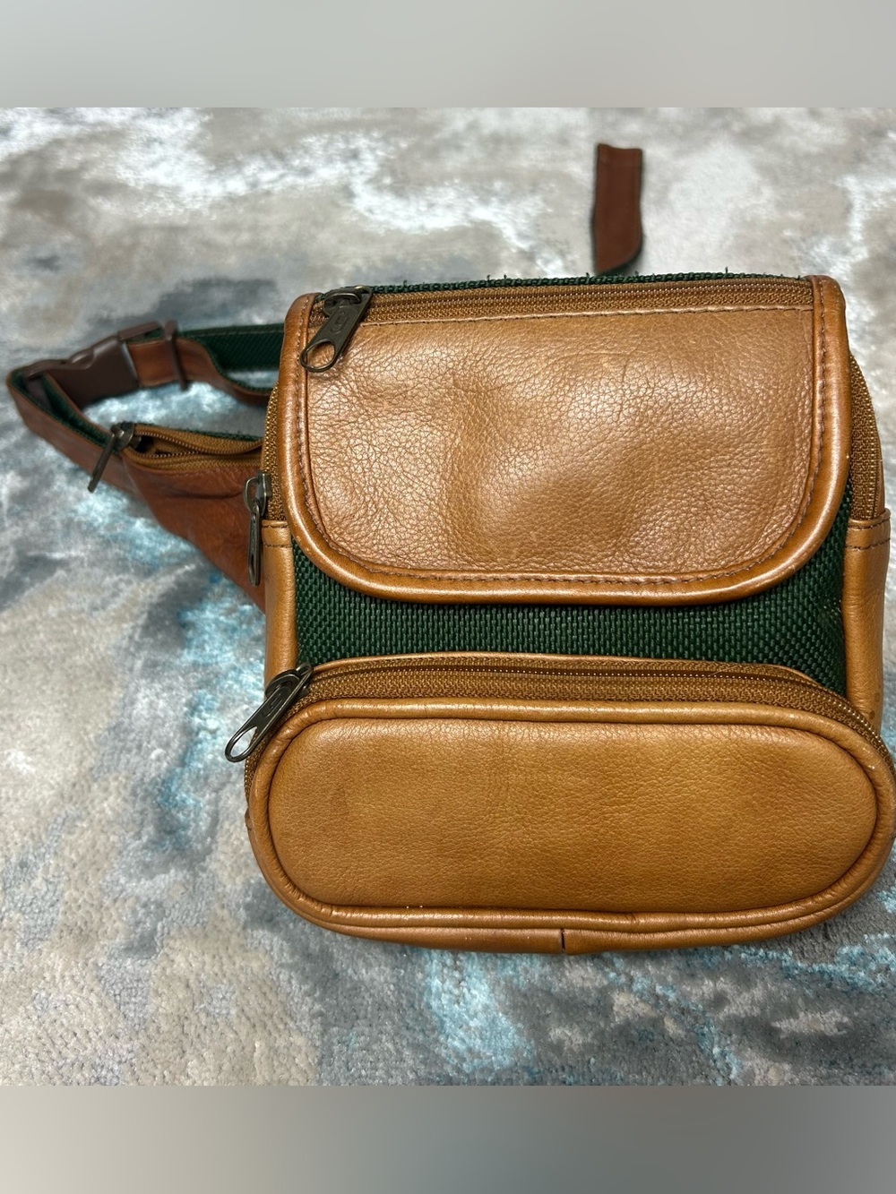 Vintage Leather and Green Canvas Belt Bag